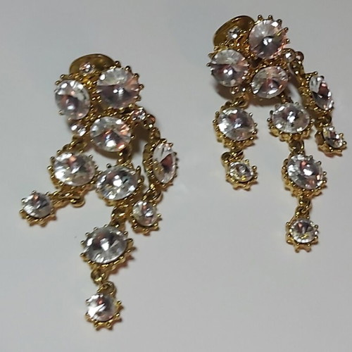 Women's earrings like new with gold crystals, clip-on