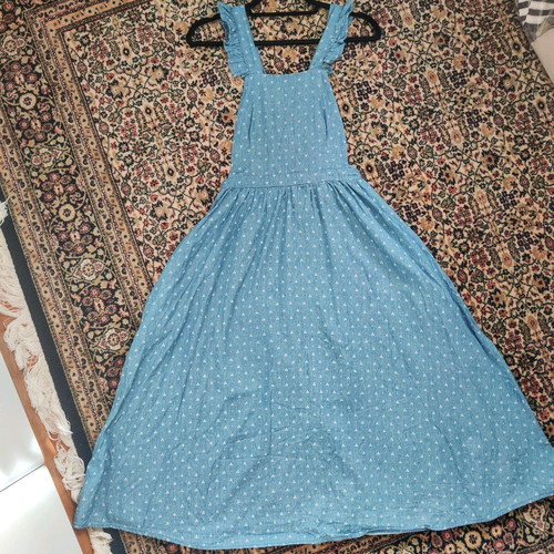 Kirakalo "Pinafore" Midi Dress / Dungaree with Open Back & Ruffles (Size S)
