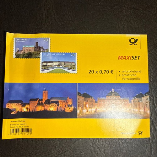 Collectible German stamp sheet with Wartburg and Schloss Ludwigsburg castles, new
