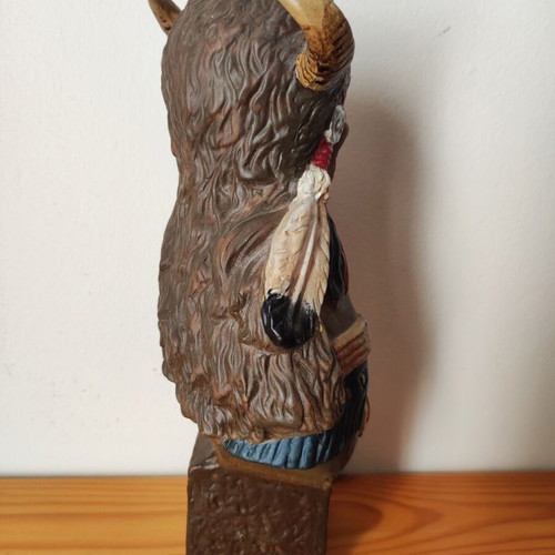 Vintage Native American Warrior Bust with Horned Headdress used