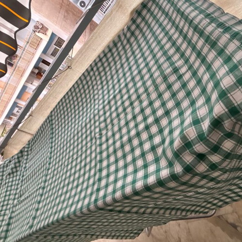 Linen fabric tablecloth, white and green