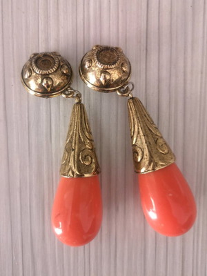 Faux bijoux vintage clips κρεμαστά μεγάλα μεταχειρισμένα πορτοκαλί με χρυσαφί λεπτομέρειες