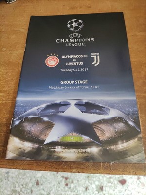Επίσημο πρόγραμμα Ολυμπιακός-Juventus Champions League 5/12/2017 μεταχειρισμένο