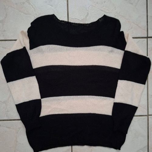 H&M Women's Striped Knit Sweater Oversized Black White New