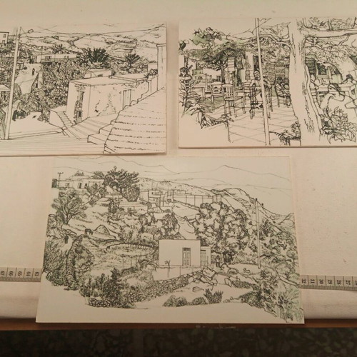 Set of three black and white sketches used, printed on K mount 30x20cm