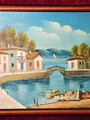 Πίνακας Γ. Δεπάστας (Ψαροχώρι 2) σε καμβά σαν καινούργιος με κορνίζα