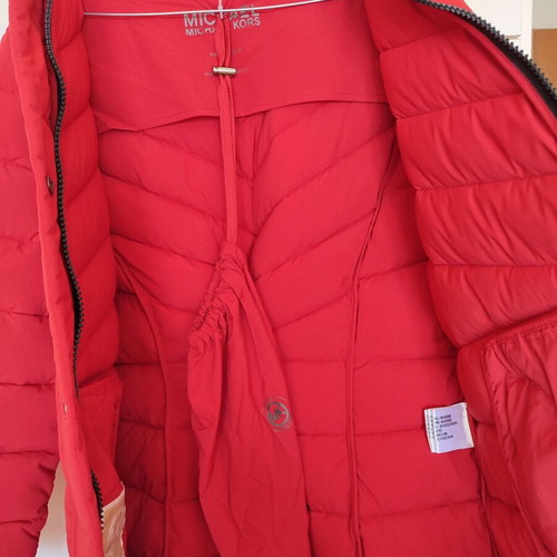 Michael Kors long red puffer jacket size L brand new