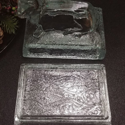 Butter box/ butter container Art Deco glass Zabkowice Poland 1930