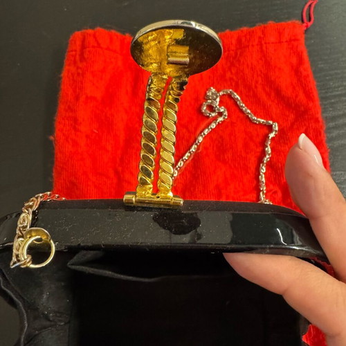Haralas vintage clutch bag used, black with gold details