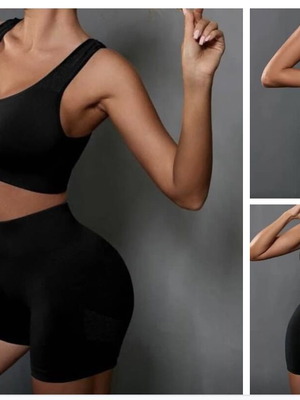 Sports Bra and Shorts Set New Black Size Medium