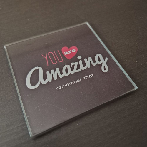 Glass coaster set of 3 with quotes, used
