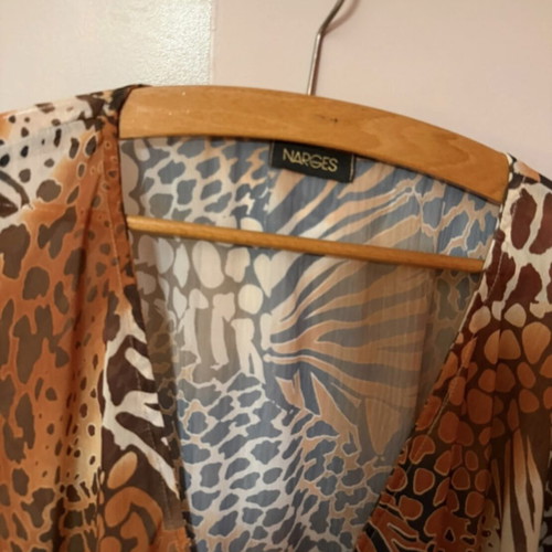 Batwing style kaftan tunic in excellent condition, brown and orange