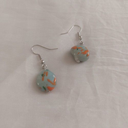 Little Matisse handmade statement earrings with turquoise and orange beads