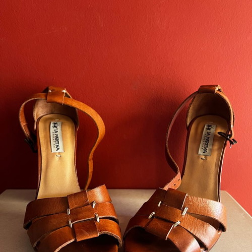 La Martina sandals used, brown, size 38, 11cm heel