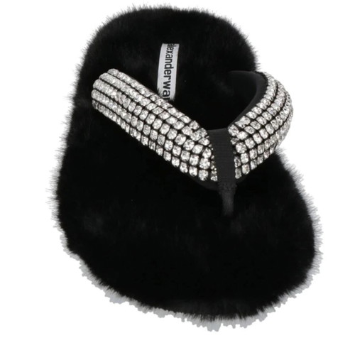 Alexander Wang flip flops new with faux fur and crystals