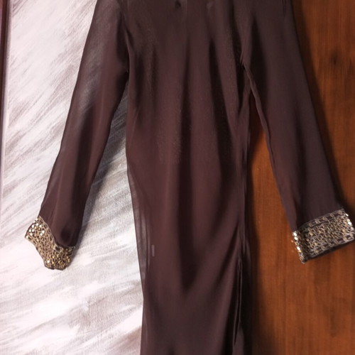 Boho-chic kaftan dress with handmade embroidery, like new, brown and gold