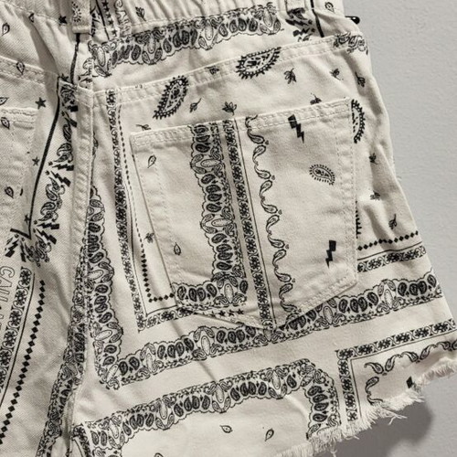 Bershka white denim shorts with bandana pattern, used, size M
