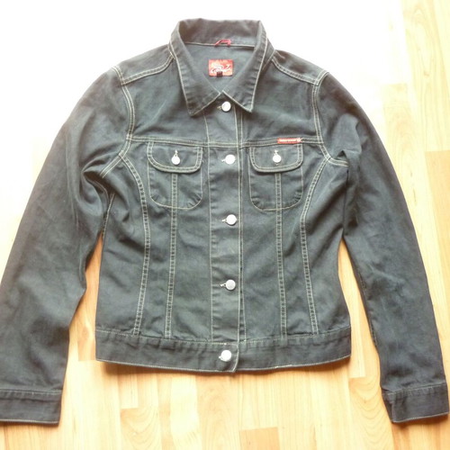 Women's Teen Short Black Denim Jacket Large Miss Denim used