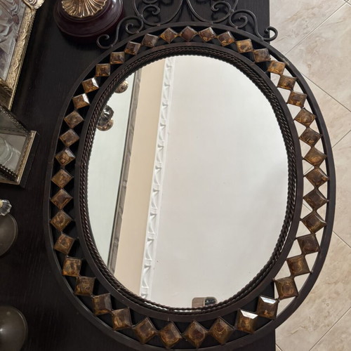 Decorative hammered mirror with metal frame like new