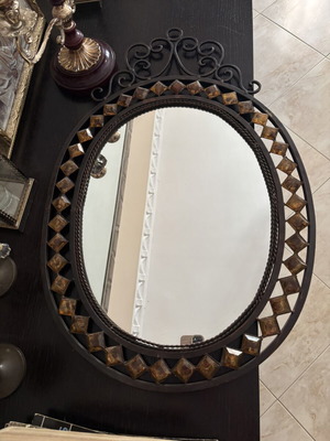 Decorative hammered mirror with metal frame like new
