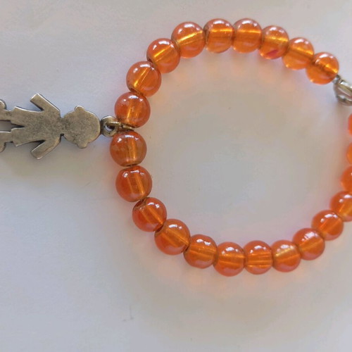 Orange bracelets set of 2 with boy and girl charms