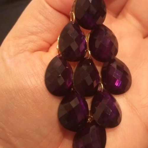 Earrings with purple beads like new, shiny