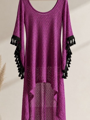 Mademoiselle kimono one size like new, magenta with black tassels