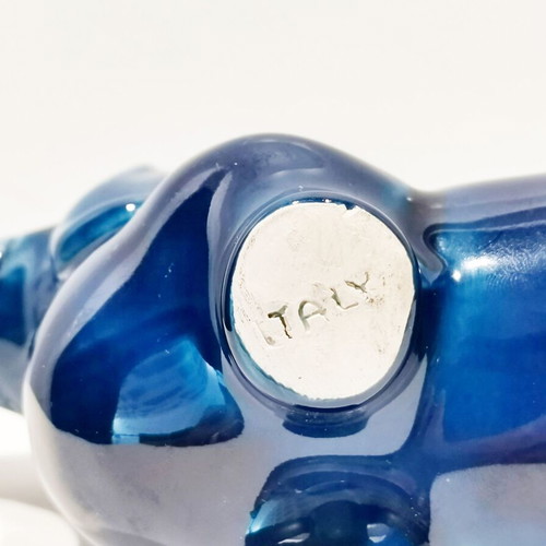 Fiance piggy bank used, Italian '60s dog-shaped with blue enamel