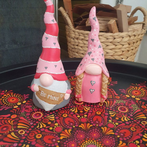 Handmade Valentines Gnomes set from gypsum