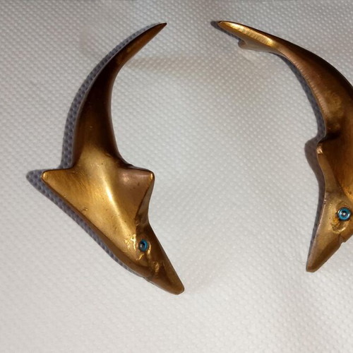 Vintage brass dolphin pair 1970-80 collectible, 10 cm, like new