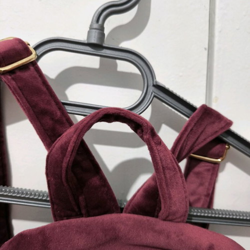 Velvet backpack like new, burgundy with multicolor fur
