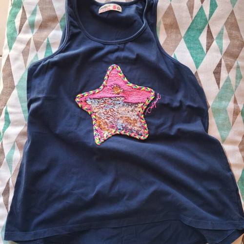 Desigual sleeveless blouse for girls 13-14 years like new, blue with sequins