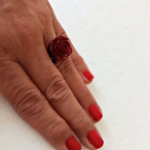 Ring black with red rose new