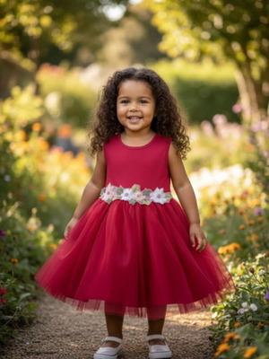 Girls' dress with red tulle, size 8-9 years new