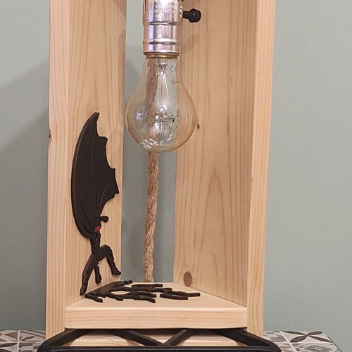Handmade wooden table lamp super hero new