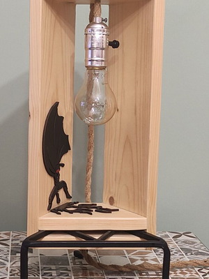 Handmade wooden table lamp super hero new