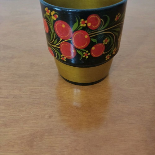 Handmade wooden Russian painted shot glass used