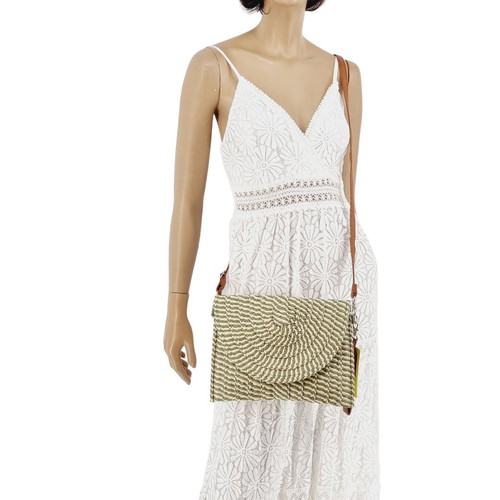 Straw crossbody bag new, beige with pistachio