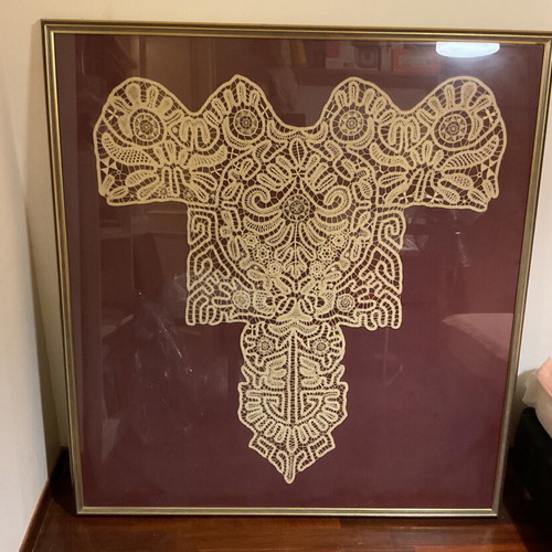 Very old lace embroidery in frame like new