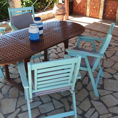 Dining table with 4 chairs like new, boiled wood for outdoor use