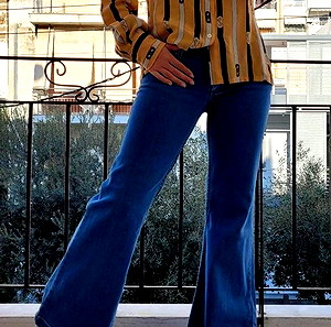 Retro Χαμηλοκάβαλο τζιν καμπάνα σε ανοιχτό μπλε denim 36-38
