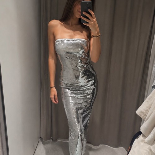 Strapless sequin dress