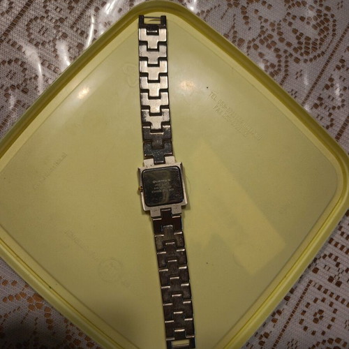 Quemex Japan Quartz Square Watch with Blue Dial and Two-Tone Bracelet