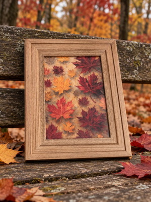 Fall Season εκτύπωση τέχνης με φθινοπωρινά φύλλα σε vintage ξύλινη κορνίζα, 13x18 εκ.