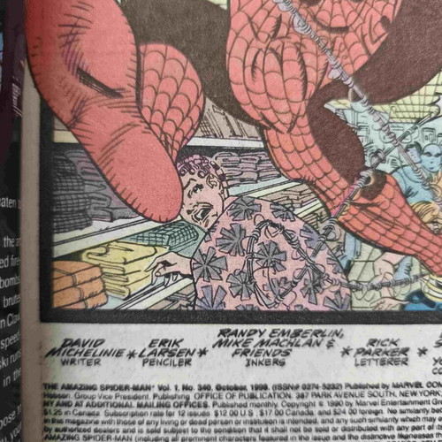 The Amazing Spider-Man 340 comic book used, signed by Eric Larsen
