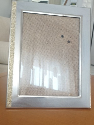 Metal photo frame 22x17cm silver matte with gold glitter like new
