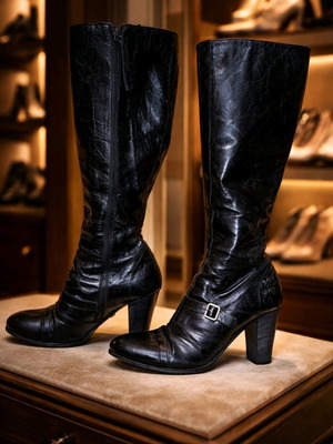 Кожени луксозни ботуши Boss Hugo Boss като ново, номер 38, черни