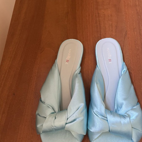 Marquiiz satin mules with knot in blue turquoise