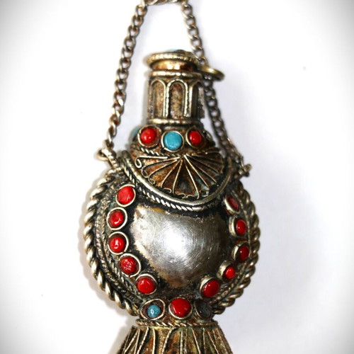 Tibetan Flask Pendant new with semi-precious stones