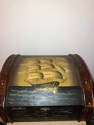 Vintage wooden chest used with painted ship design